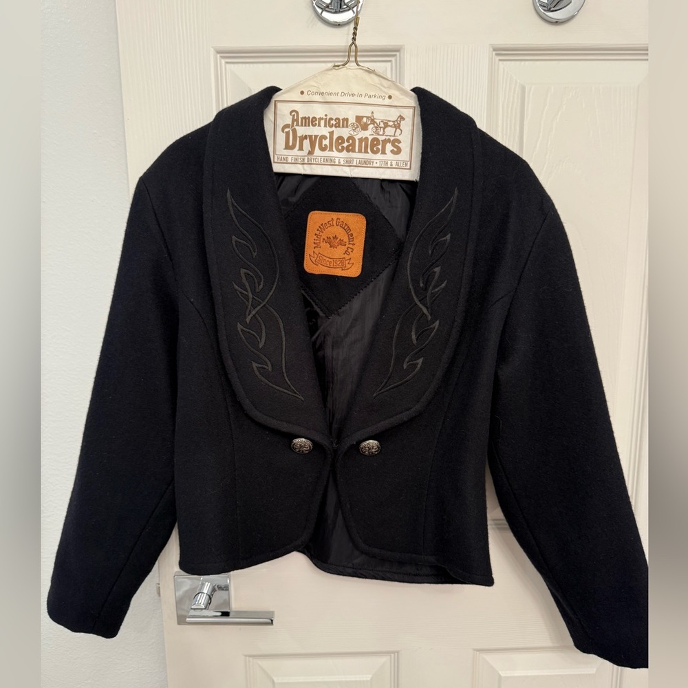 Mid West Garment Co. Women's Cropped Black Wool Western Festival Cowgirl Jacket
